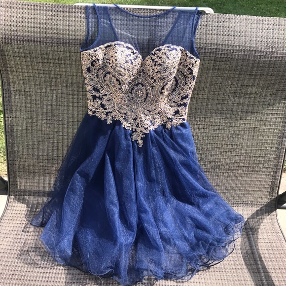 Navy and gold detailed homecoming dress - Picture 1 of 7